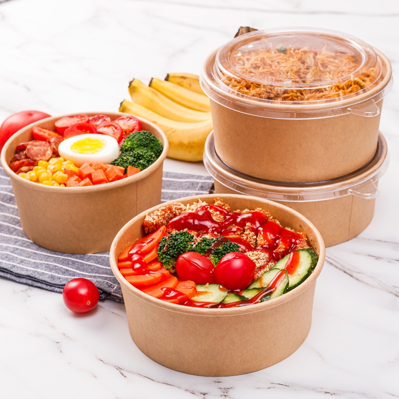 Kraft Paper Salad Bowl with Lid