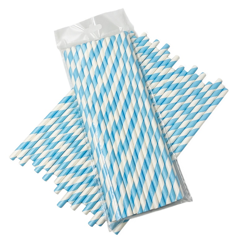 25pcs Biodegradable Striped Paper Straws | Hanging Bag Packaging, Eco-Friendly for Parties & Cafes