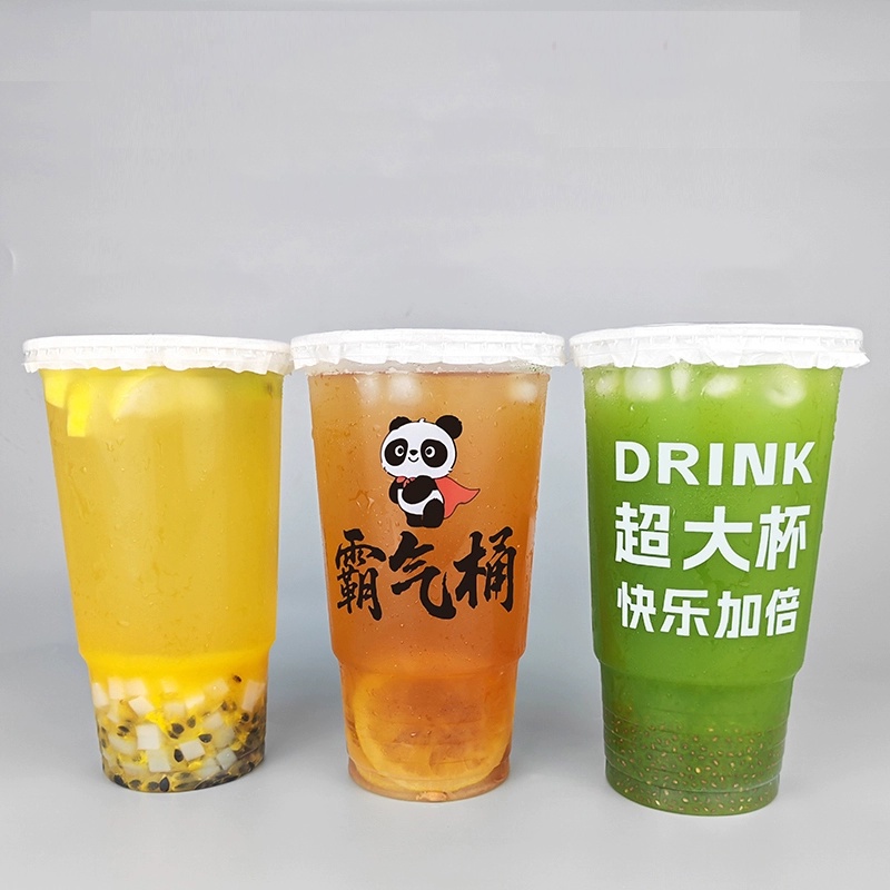 Heavy Duty 1000 ML Customizable PET Fruit Tea Cup - Disposable Takeaway Cup with Lid