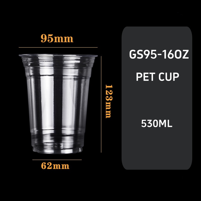 BPA-Free Clear PET Disposable Cups 16oz (95mm Top) – Cold Coffee Juice Cups with Lid
